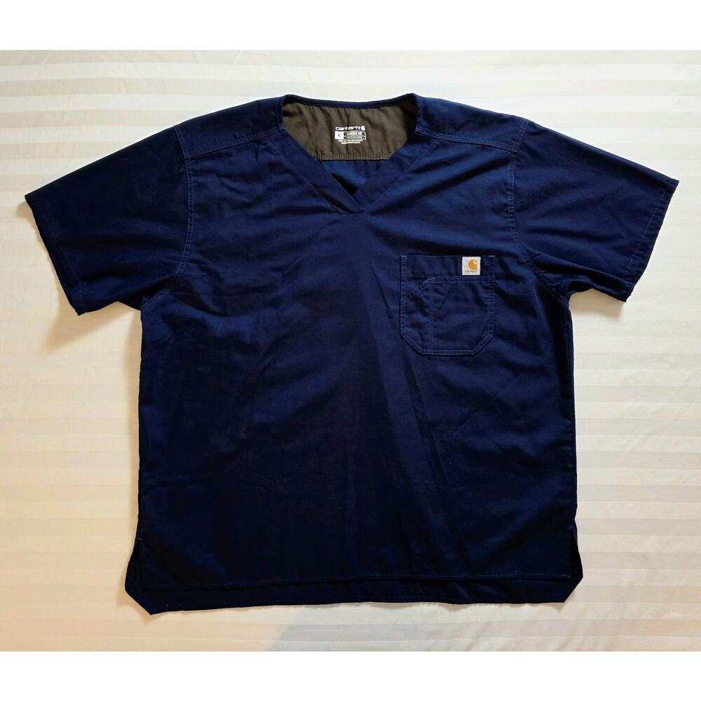 Carhartt C15108 Men's XL Navy Blue V-Neck Scrub Top Classic Fit 55/45 Cotton A+